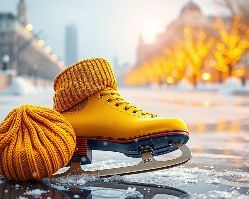 yellow, hat, ice skate